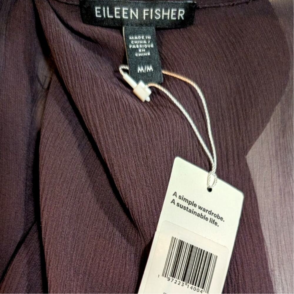 NWT Eileen Fisher 100% Silk Sheer Crinkle Chiffon Long Duster Jacket - Picture 3 of 5